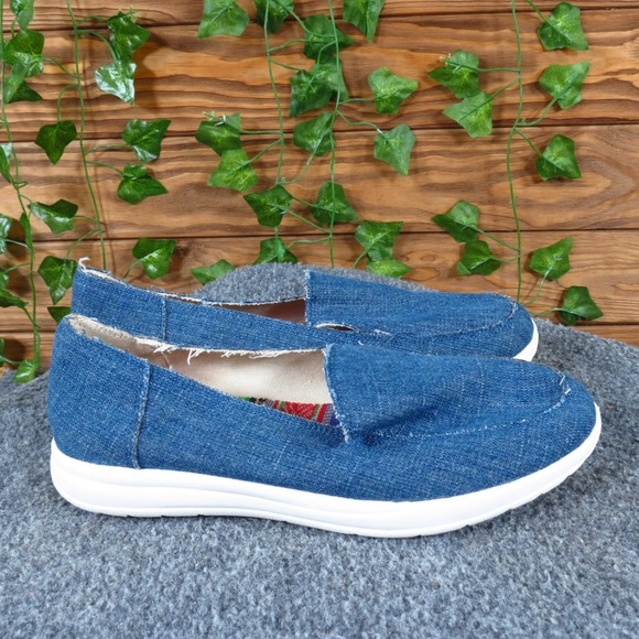 Minnetonka Expanse Women Casual Slip On Shoe Size 7 Everyday Blue Denim Fabric - Picture 3 of 7